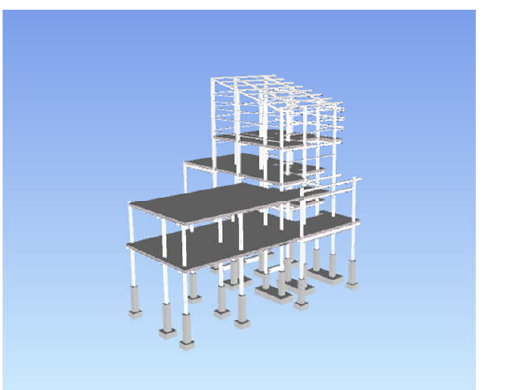 Modelo de la estructura de cinco niveles de la planta de fluoruro de amonio y sus cimentaciones