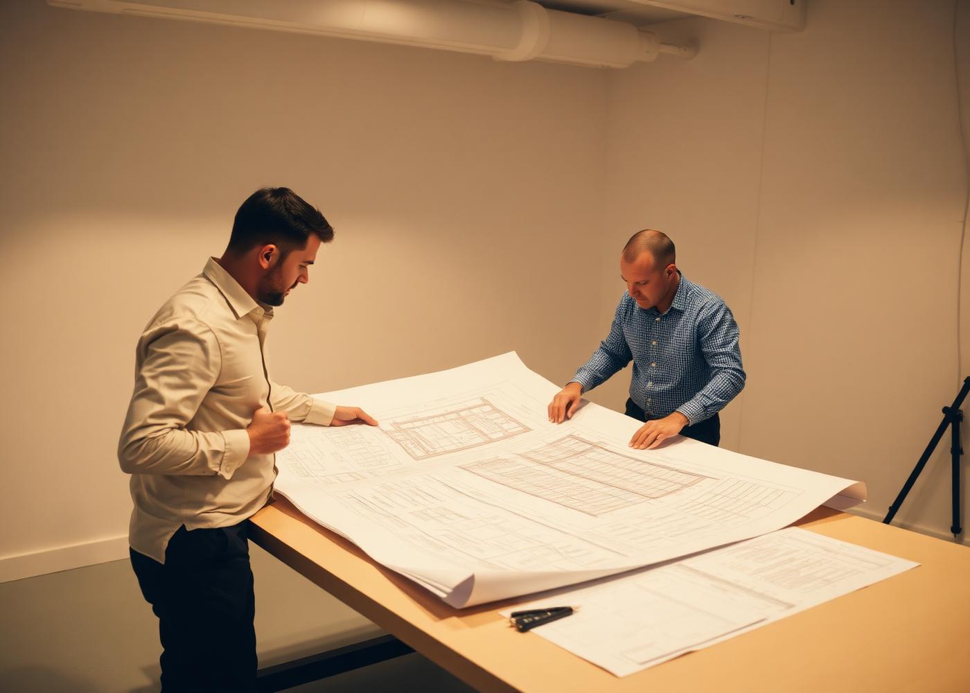 Equipo técnico revisando planos estructurales